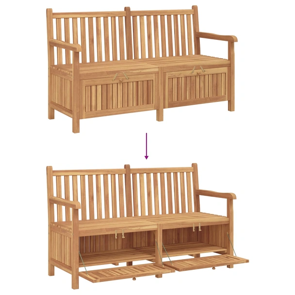Градинска пейка с ракла 150×60×90 см — масивна тика — 2 врати - Image 6