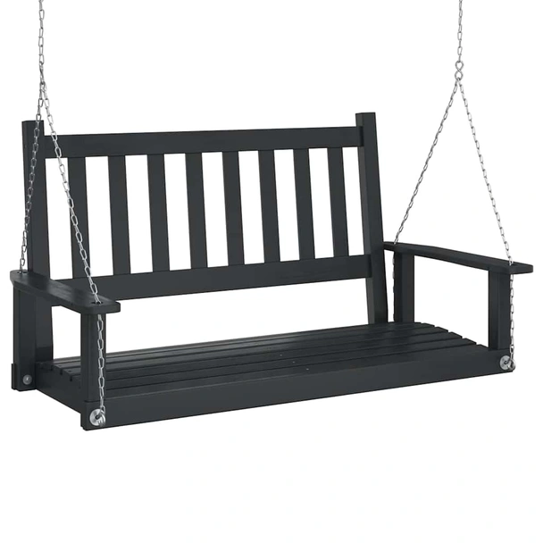 Градинска люлееща пейка 115×65×63 см черна — чам масив — с метални вериги - Image 2