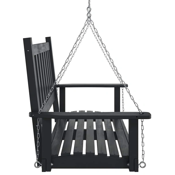Градинска люлееща пейка 115×65×63 см черна — чам масив — с метални вериги - Image 5
