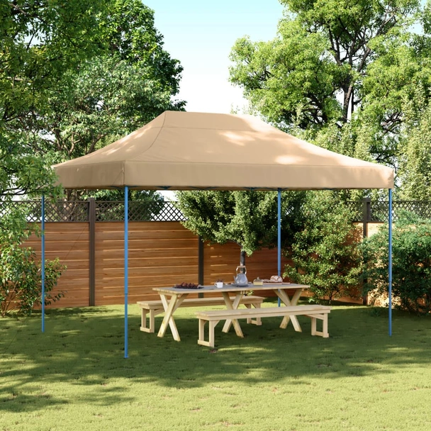 Pop-up парти шатра 4,1 x 2,8 м бежова — оксфорд с PVC — стоманена рамка