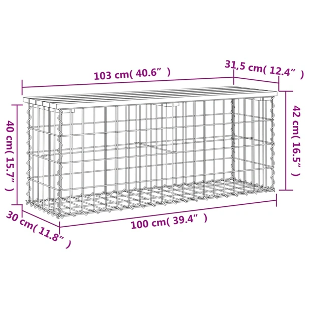 Градинска пейка 103x31,5x60 см — бор масив — с габион - Image 8
