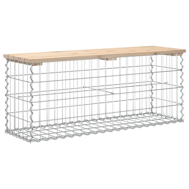 Градинска пейка 103x31,5x60 см — бор масив — с габион - Image 5