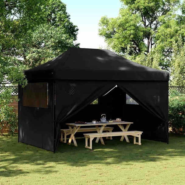 Pop-up парти шатра 4,1 x 2,8 м черна — оксфорд с PVC — 4 стени — стомана