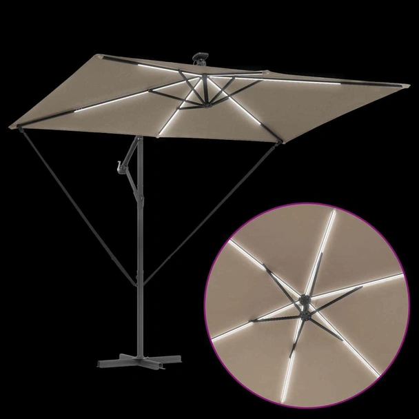 Бананов чадър 2.9 × 2 × 2.7 м таупе — полиестер — LED — алуминий - Image 11