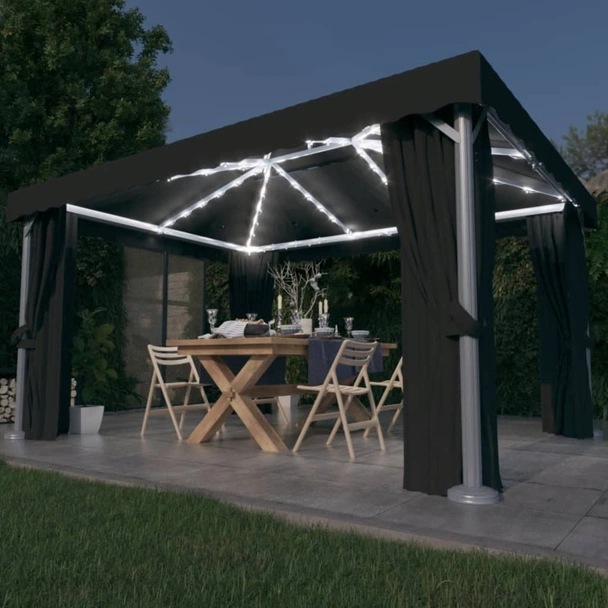 Шатра 4 x 3 м антрацит — полиестер — със страници и LED — алуминиева рамка