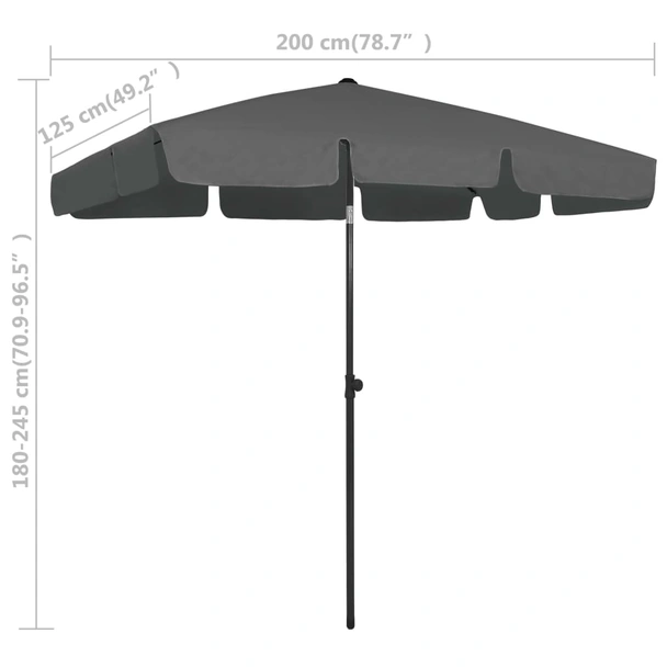 Плажен чадър 2 x 1,3 м антрацит — полиестер — с накланяне — метална рамка - Image 8