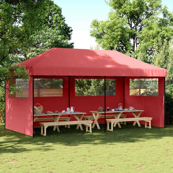 Pop-up парти шатра 5,8 x 2,9 м бордо — оксфорд с PVC — 3 стени — стомана