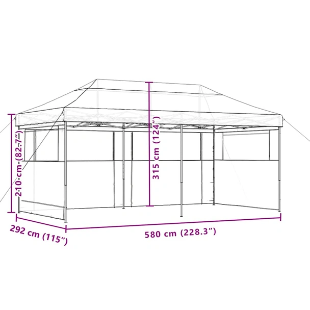 Pop-up парти шатра 5,8 x 2,9 м бордо — оксфорд с PVC — 3 стени — стомана - Image 9