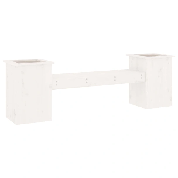 Пейка с 2 кашпи 184,5×39,5×56,5 см бяла — борово дърво - Image 6