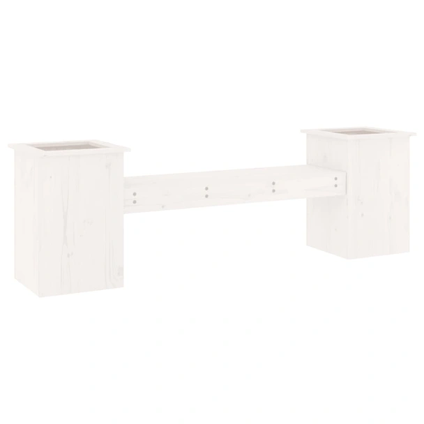 Пейка с 2 кашпи 184,5×39,5×56,5 см бяла — борово дърво - Image 2