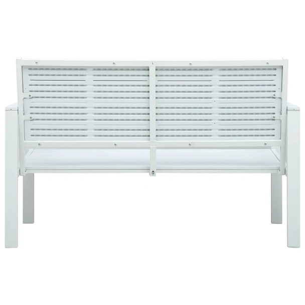 Градинска пейка 120 × 64 × 78 см бяла — HDPE имитация дърво — стоманена рамка - Image 4