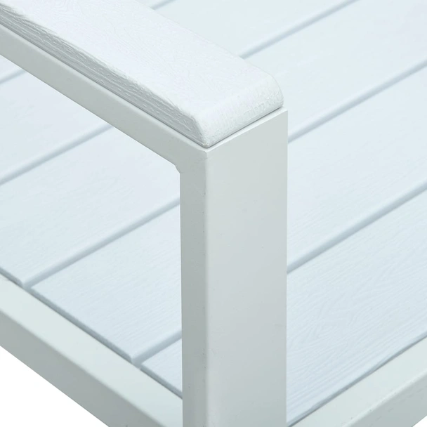 Градинска пейка 120 × 64 × 78 см бяла — HDPE имитация дърво — стоманена рамка - Image 5