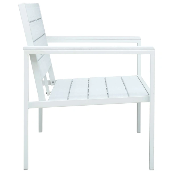 Градинска пейка 120 × 64 × 78 см бяла — HDPE имитация дърво — стоманена рамка - Image 3