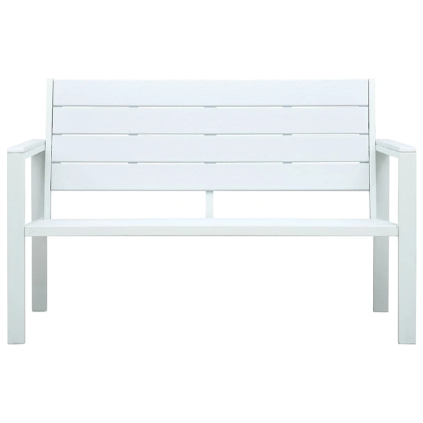 Градинска пейка 120 × 64 × 78 см бяла — HDPE имитация дърво — стоманена рамка - Image 2
