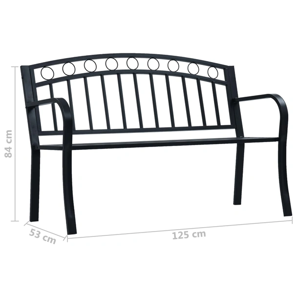 Градинска пейка 125x53x84 см черна — стомана — с подлакътници - Image 8