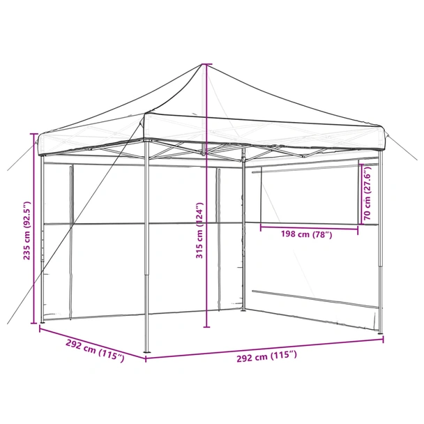 Pop-up парти шатра 2,9 x 2,9 м черна — оксфорд с PVC — 2 стени — стомана - Image 9