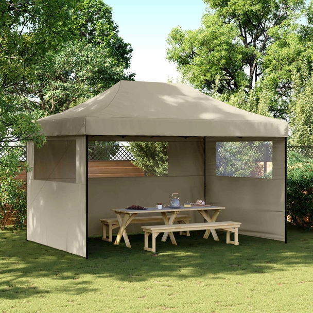 Pop-up парти шатра 4,4 x 2,9 м таупе — оксфорд с PVC — 3 стени — стомана