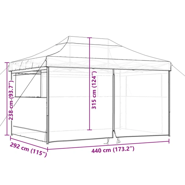 Pop-up парти шатра 4,4 x 2,9 м таупе — оксфорд с PVC — 4 стени — стомана - Image 10