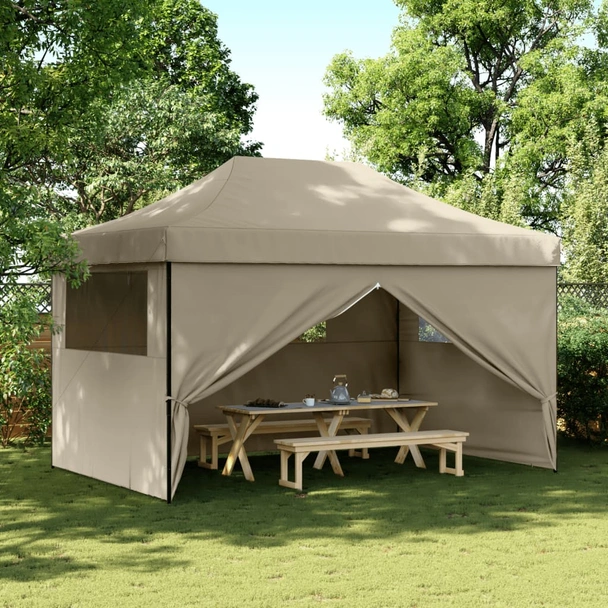 Pop-up парти шатра 4,4 x 2,9 м таупе — оксфорд с PVC — 4 стени — стомана