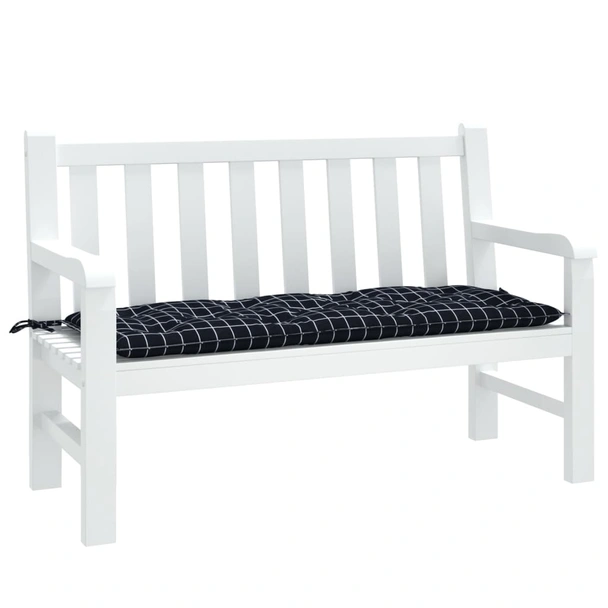 Възглавница за пейка 120x50x7 см — черно каре — текстил - Image 3