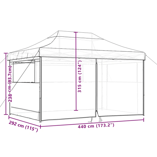 Pop-up парти шатра 4,4 x 2,9 м зелена — оксфорд с PVC — 4 стени — стомана - Image 10