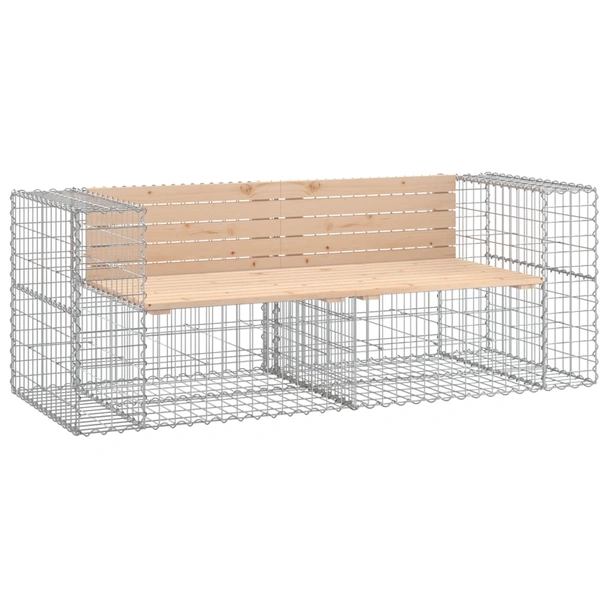 Градинска пейка с габион 184 × 71 × 65,5 см — бор масив — 2 части - Image 2