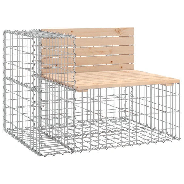 Градинска пейка с габион 184 × 71 × 65,5 см — бор масив — 2 части - Image 3