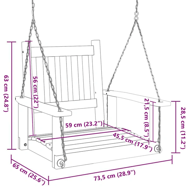 Люлеещ стол 0.74 x 0.65 x 0.63 м черен — чам масив — с метални вериги - Image 8