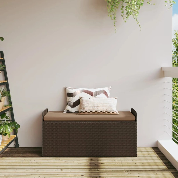 Пейка за съхранение 115×51×52 см кафява — PE ратан — с възглавница - Image 3