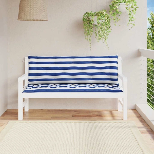 Възглавници за пейка 150x50x7 см синьо-бели райета, комплект 2 бр - Image 3