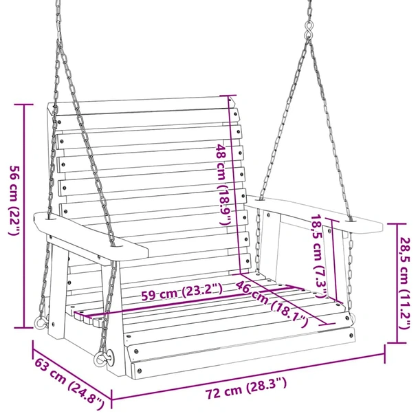 Люлеещ стол 72 x 63 x 56 см кафяв — чам масив — метални вериги - Image 8