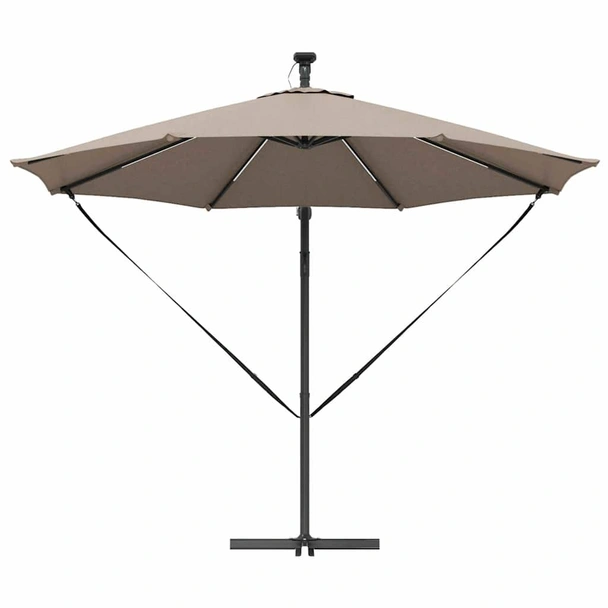 Плажен чадър 2.94 × 2.94 × 2.48 м таупе — полиестер — LED — алуминий - Image 4