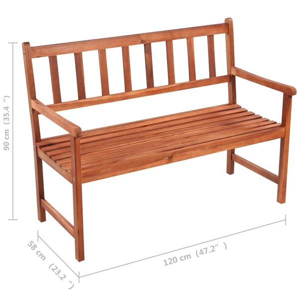 Градинска пейка 120x50x90 см кафява — акация масив — кремава (3 см) - Image 8
