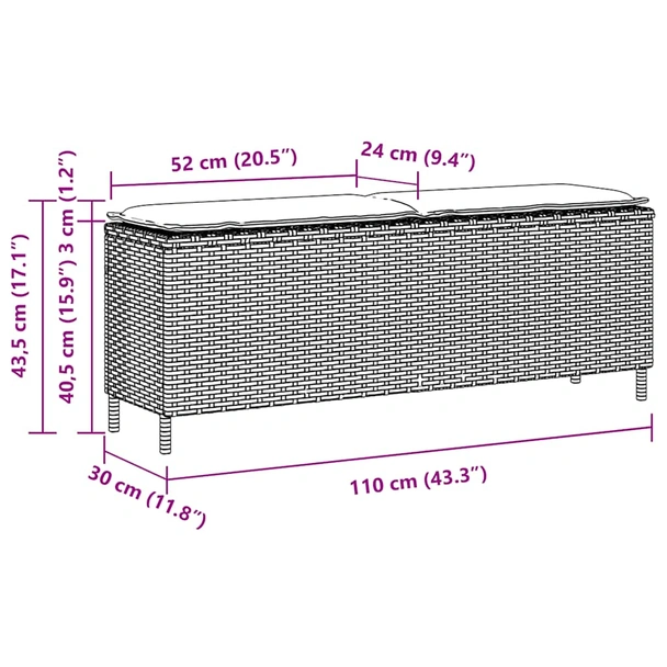 Градинска пейка 110 × 30 × 40,5 см кафява — PE ратан с възглавница - Image 8