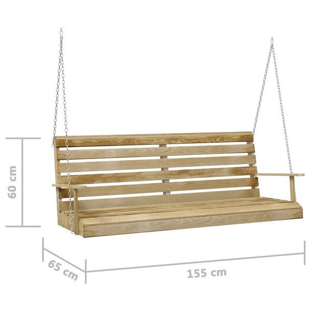 Висяща пейка-люлка 155×65×60 см кафява — импрегниран бор — с вериги - Image 6
