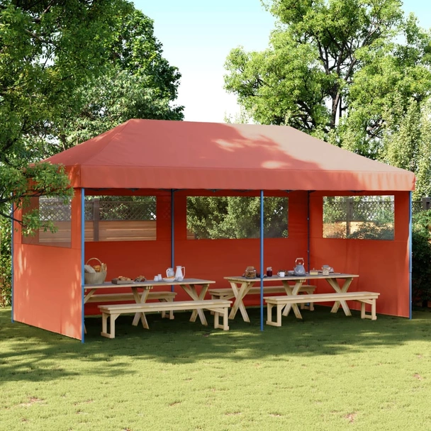 Pop-up парти шатра 5,8 x 2,9 м теракота — оксфорд с PVC — 3 стени — стомана