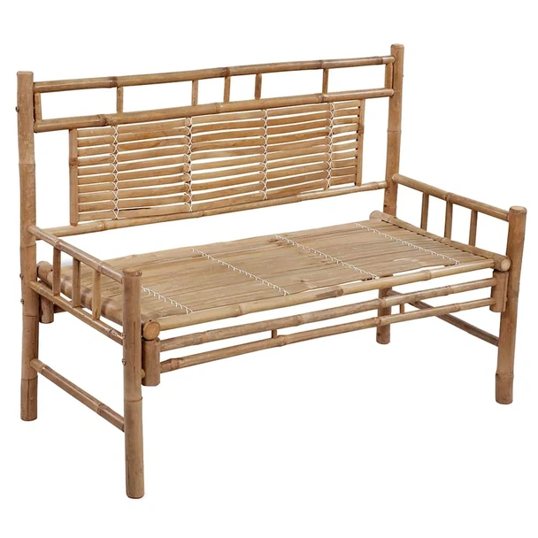 Градинска пейка 120x55x90 см кафява — бамбук — таупе възглавница - Image 2