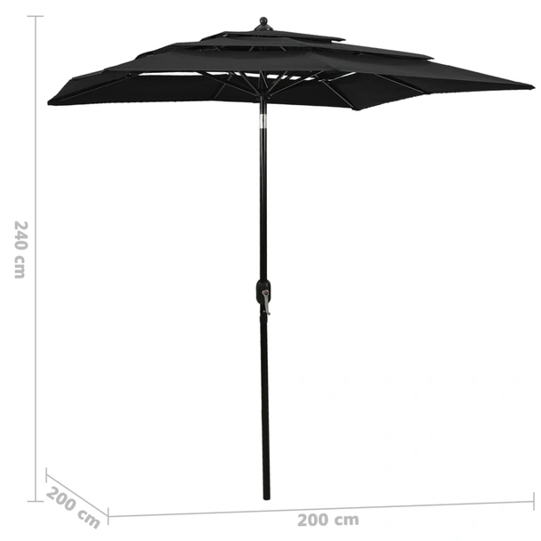 Градински чадър на 3 нива 2 x 2 м черен — полиестер — сгъваем — алуминиева рамка - Image 6
