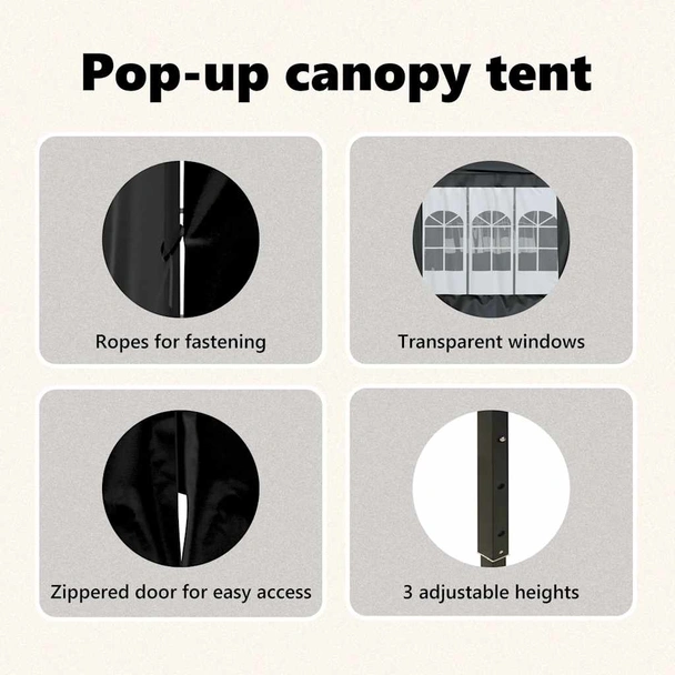 Сгъваема парти шатра със странични стени, черна, 3x6 м - Image 13