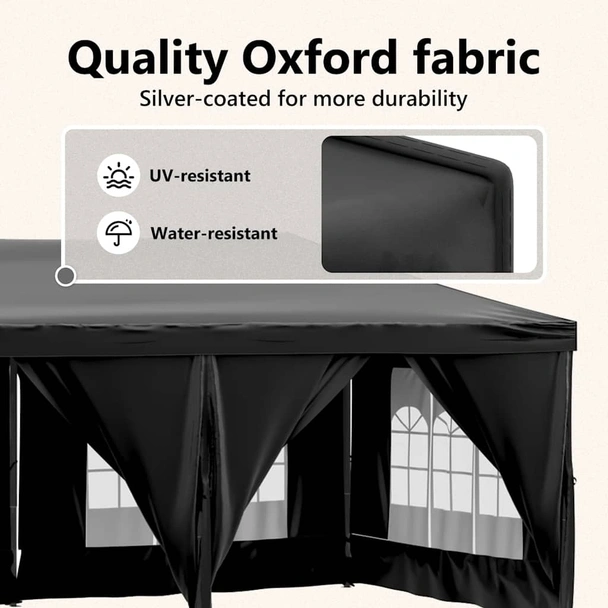 Сгъваема парти шатра със странични стени, черна, 3x6 м - Image 11