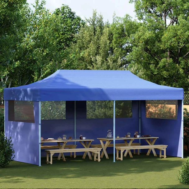 Pop-up парти шатра 5,8 x 2,9 м синя — полиестер с PVC — 1 стена — стомана