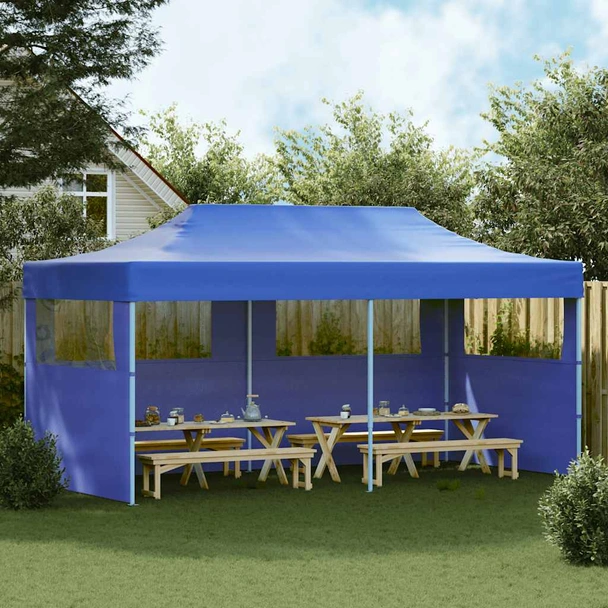 Pop-up парти шатра 5,8 x 2,9 м синя — полиестер с PVC — 1 стена — стомана - Image 3