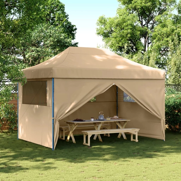 Pop-up парти шатра 4,1 x 2,8 м бежова — оксфорд с PVC — 4 стени — стомана