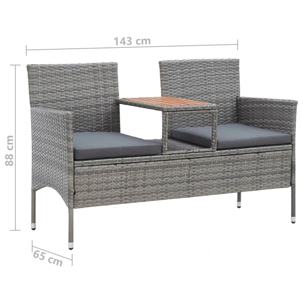2-местна пейка с маса за чай 143 × 65 × 88 см сива — PE ратан - Image 6
