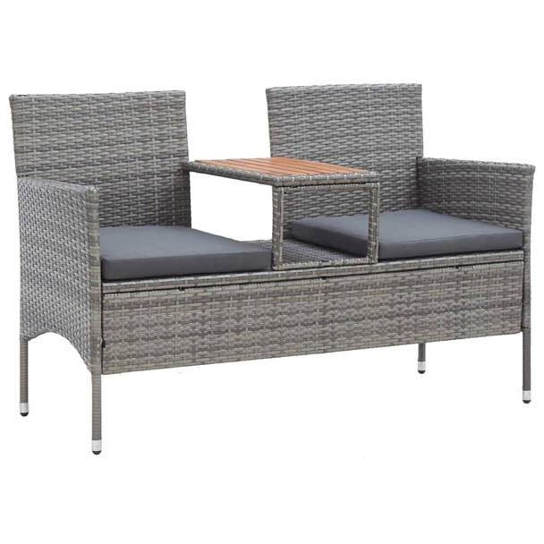 2-местна пейка с маса за чай 143 × 65 × 88 см сива — PE ратан