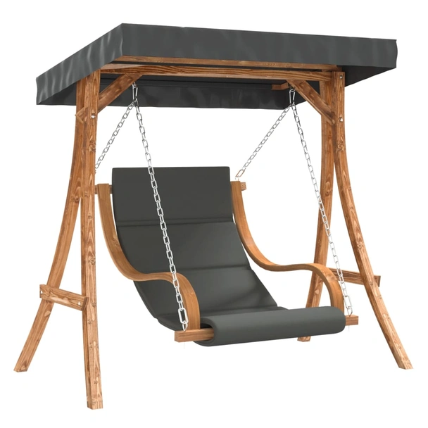 Дървен стол-люлка 175×101×161,5 см антрацит — смърч с тиков финиш — със сенник - Image 2