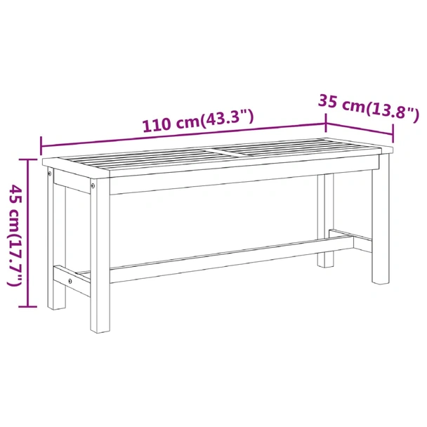 Градинска пейка 110 × 35 × 45 см кафява — акация масив — без възглавница - Image 7