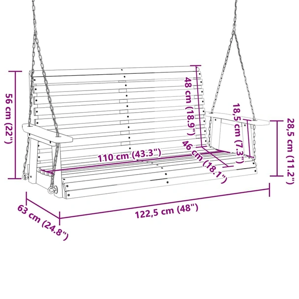 Градинска люлееща пейка 123 × 63 см черна — чам масив — с метални вериги - Image 8