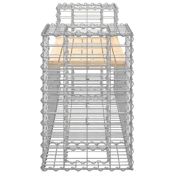 Градинска пейка 183x41x60,5 см — бор масив — с габион и кашпи - Image 4