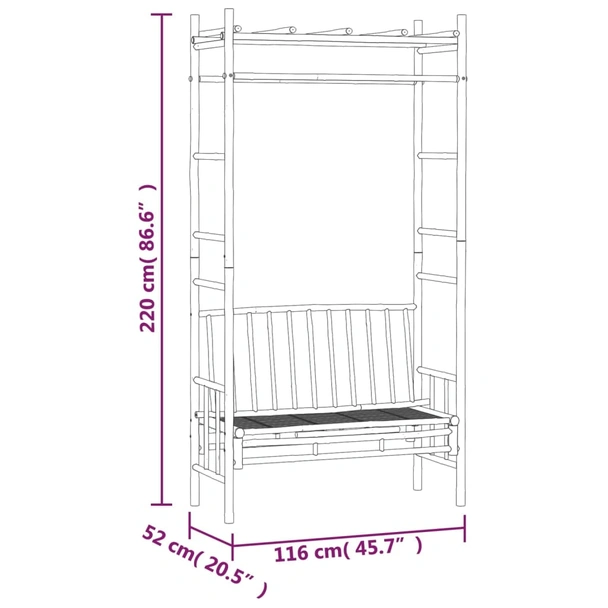 Градинска пейка с пергола 116 × 52 см — бамбук — поцинкована стомана - Image 6